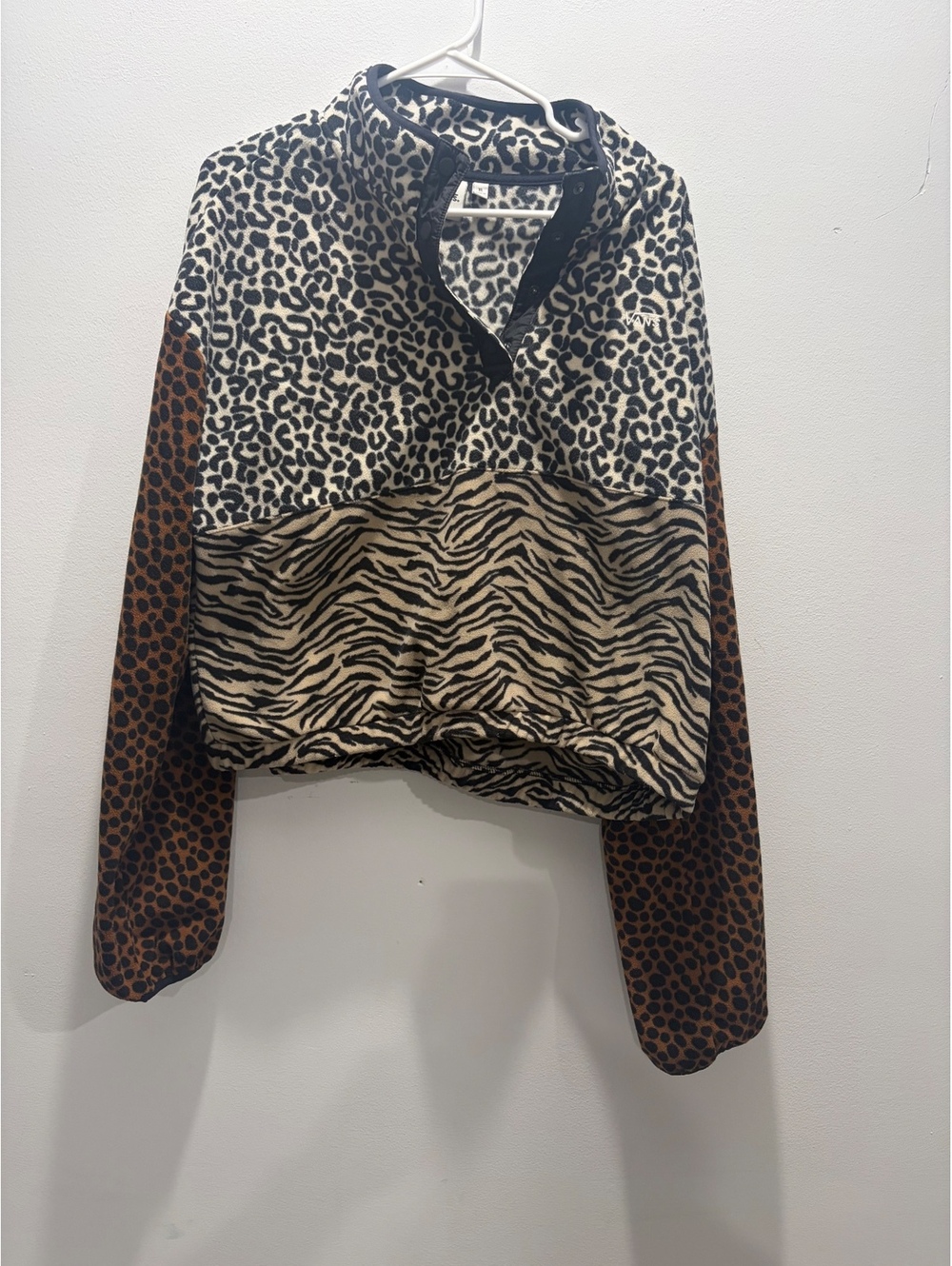 Vans Women's"Wild Patchwork"Mixed Animal Print Mock Neck Fleece Pullover Size XL
